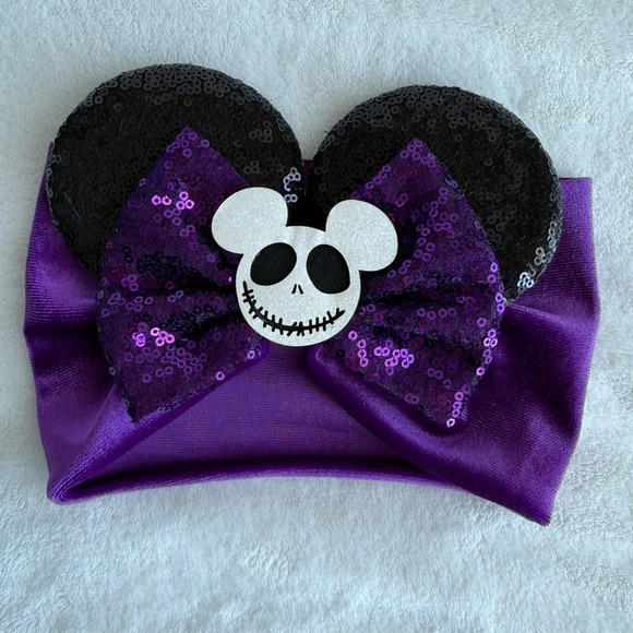 Disney Nightmare Before Mickey Ears Headband Jack Skellington Purple Sequin Bow - Picture 4 of 5